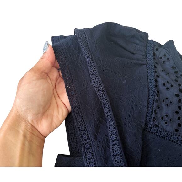 LOFT Navy Flutter-Sleeve Blouse Womens Size Petite L - Picture 4 of 9